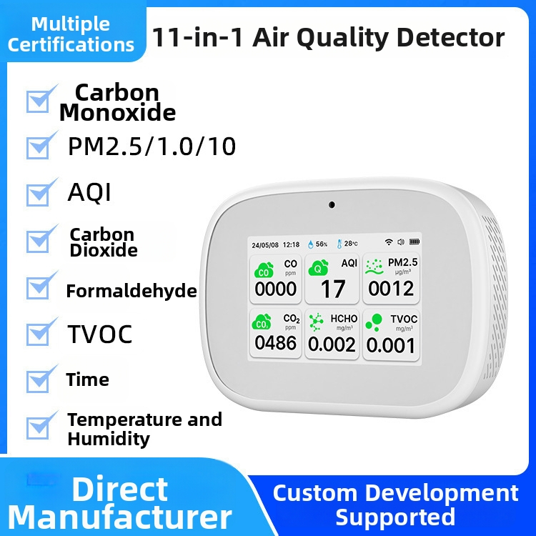 11-v-1 Detektor kvality ovzdušia s infračerveným senzorom - PM2.5, CO, CO2, TVOC a formaldehyd monitor, Type-C napájanie