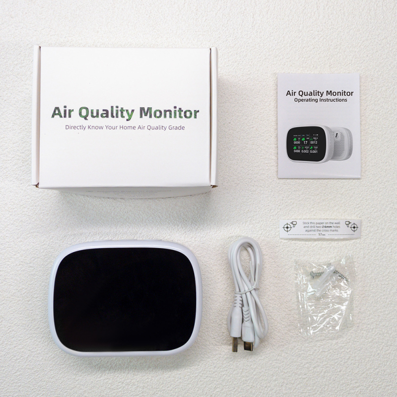 11-в-1 детектор за качество на въздуха с инфрачервен сензор — PM2.5, CO, CO2, TVOC и формалдехид монитор, Type-C захранване