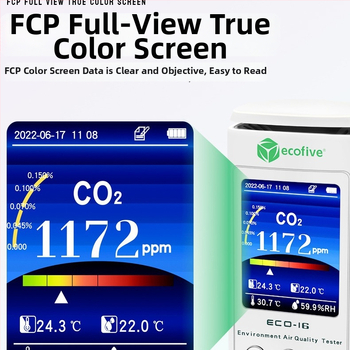 CO2 детектор с регистратор на температура и влажност, модел ECO-16, обхват 20000 ppm, точност 2%, резолюция 1 ppm