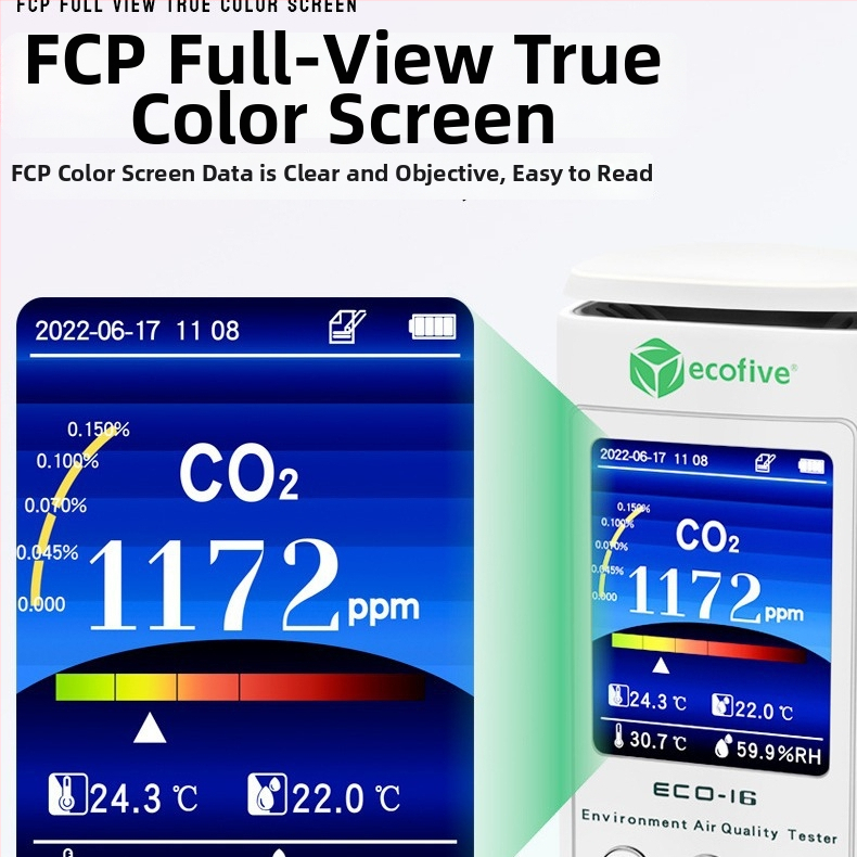 CO2 детектор с регистратор на температура и влажност, модел ECO-16, обхват 20000 ppm, точност 2%, резолюция 1 ppm