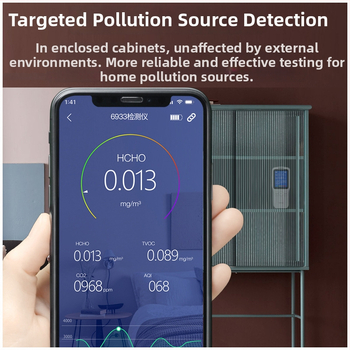 WP6933 Monitor kvality vnútorného vzduchu — formaldehyd 0–1.999 mg/m3, TVOC 0–9.999 mg/m3, CO2 400–2000 ppm (USB napájanie)