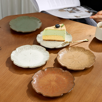 Farfurie de desert din ceramică, formă neregulată, stil retro luxos, finisaj sub glazură, compatibilă cu cuptorul cu microunde