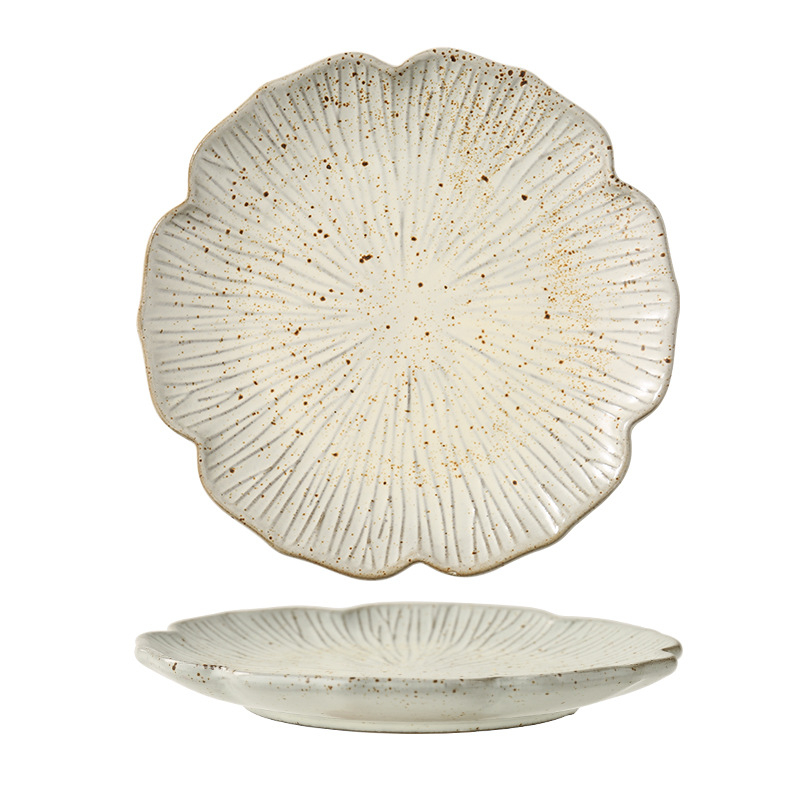 Farfurie de desert din ceramică, formă neregulată, stil retro luxos, finisaj sub glazură, compatibilă cu cuptorul cu microunde