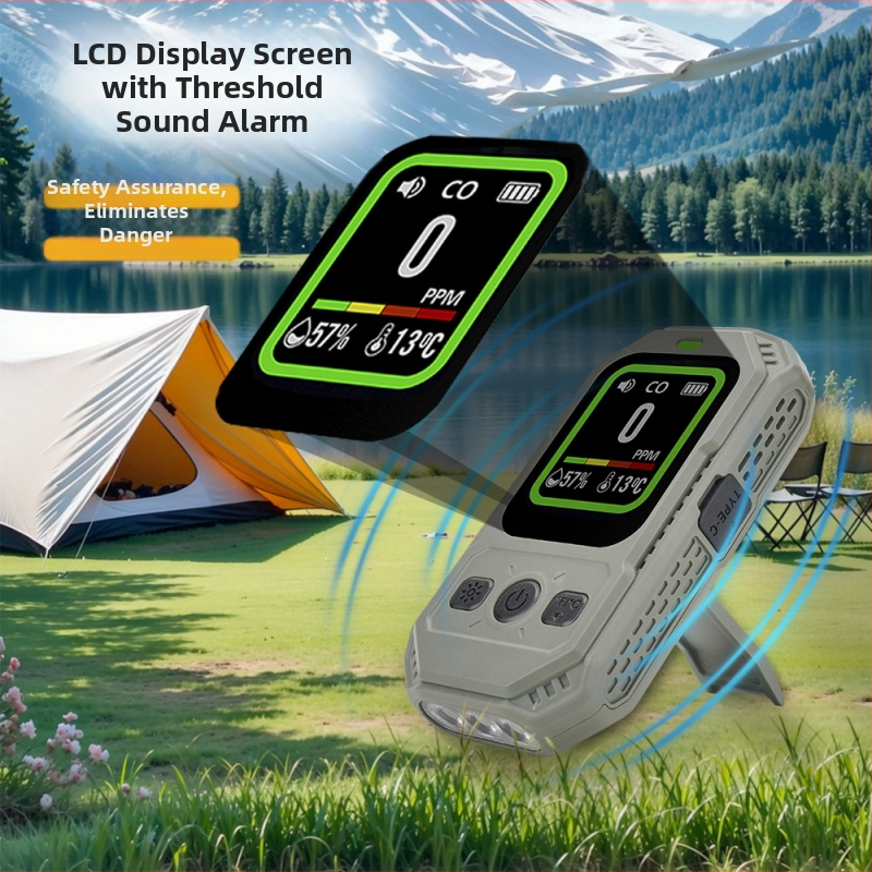 Prenosný detektor oxidu uhoľnatého, 3 v 1: CO, teplota a vlhkosť, magnetické uchytenie, TFT displej s vysokým rozlíšením, rozsah 0–1000 ppm, presnosť 1 ppm, vstavaná 1000 mAh batéria, 3.7V