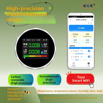 Детектор за формалдехид и въглероден оксид с WiFi и измерване на температура и влажност (диапазон 0-5; точност 1; захранване 3.7V; тегло 0.125 кг)