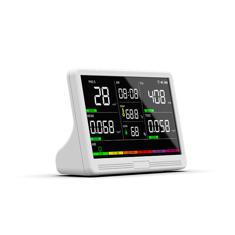 Lofita Ak22a Детектор за качество на въздуха – Десет в едно: формалдехид, въглероден диоксид (CO2), PM2.5/PM10, TVOC, температура и влажност; модел Ak22a, обхват 0-2000, точност 1 ppm