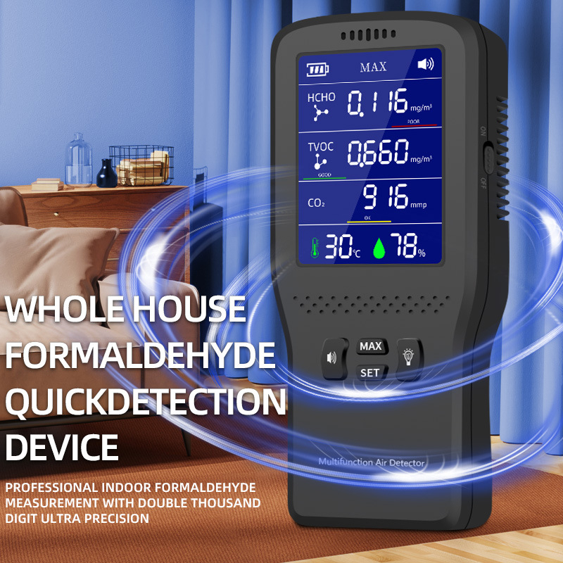 Модел M-131: Преносим инфрачервен детектор за качество на въздуха за CO2 и формалдехид, измерва вътрешна температура и влажност, USB захранване