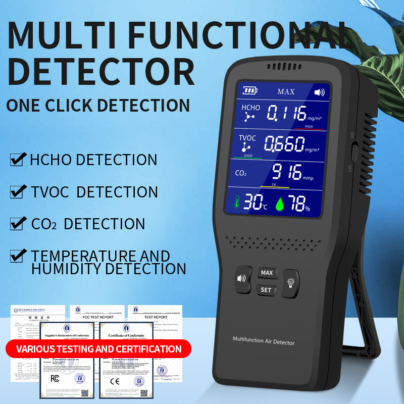 Модел M-131: Преносим инфрачервен детектор за качество на въздуха за CO2 и формалдехид, измерва вътрешна температура и влажност, USB захранване