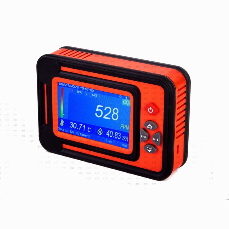 CO2 детектор TL-2000E – измерва CO2, температура, влажност, атмосферно налягане и надморска височина – обхват 0–9999 ppm, точност ±50 ppm ±5% rdg (0–5000 ppm)