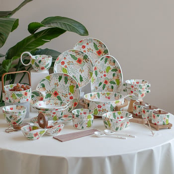 Porcelanski set posuđa s cvjetnim uzorkom: mikrovalna sigurna, moderan azijski stil, Swear brend