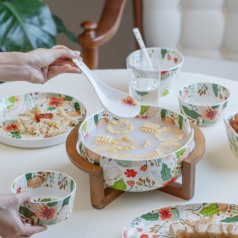 Porcelanski set posuđa s cvjetnim uzorkom: mikrovalna sigurna, moderan azijski stil, Swear brend