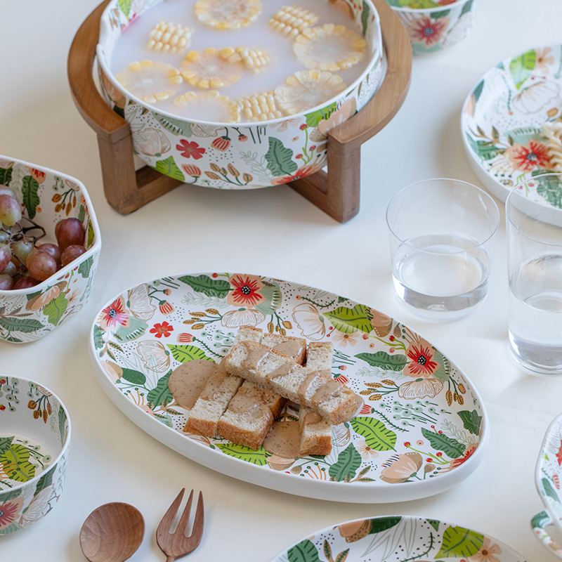 Porcelanski set posuđa s cvjetnim uzorkom: mikrovalna sigurna, moderan azijski stil, Swear brend