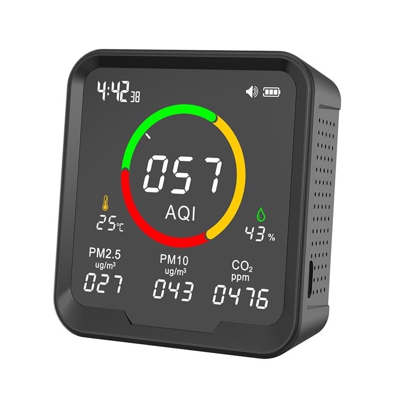 PTH-9A Unutarnji/Vanjski detektor kvalitete zraka: PM2.5, PM10, CO2; pokriće 40 m2; točnost 0.01; napajanje Type-C