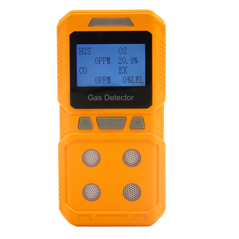 841 Hordozható 4-in-1 gázdetektor és riasztó O2, H2S, CO és gyúlékony gázokhoz; mérési tartomány 0-100% LEL; válaszütem <30 s; USB töltés; 3.7 V