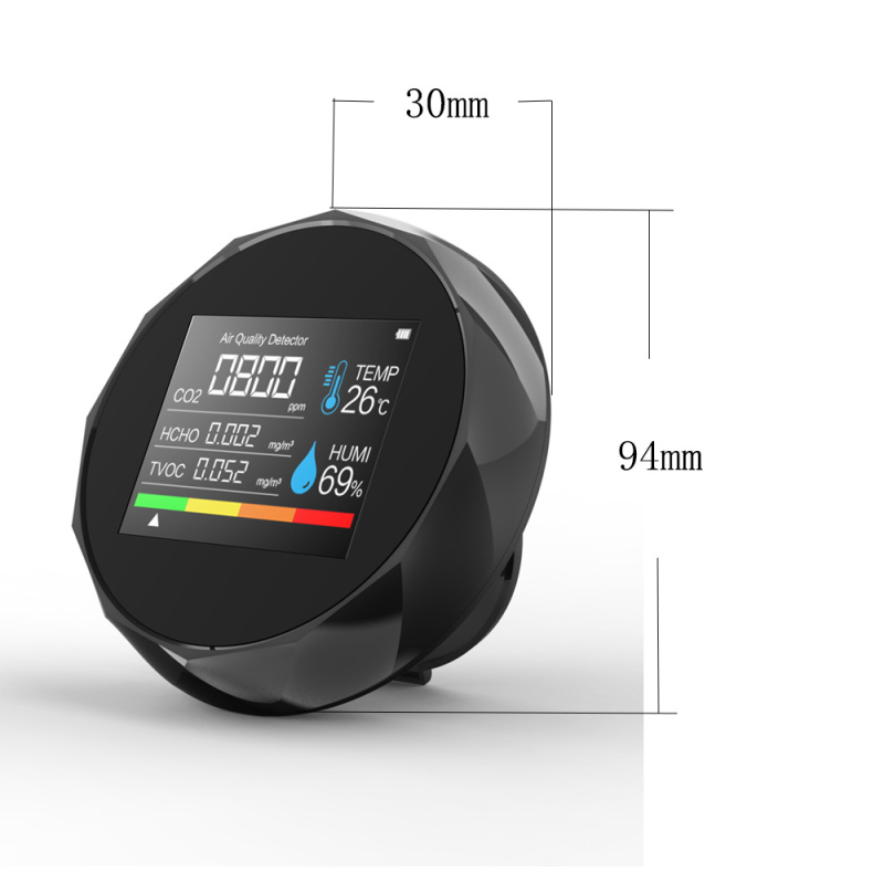 Монитор за качество на въздуха CO2, TVOC и формалдехид (HCHO) с температура и влажност, модел ZN-2CO5, 0-1000 ppm, 1 ppm точност, 3.7V