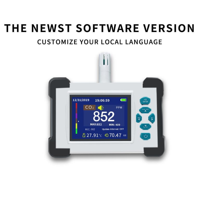 CO2 monitor s teplotou a vlhkosťou, NDIR dvojkanálový senzor, model 510A, rozsah 0-10000 ppm, rozlíšenie 1 ppm