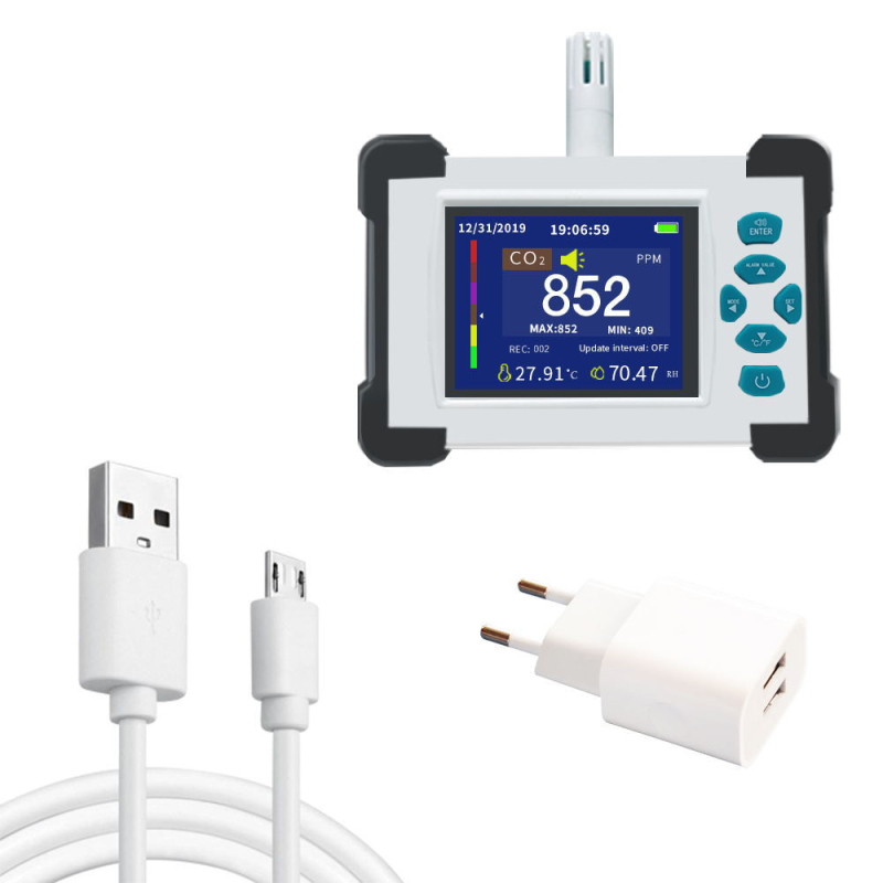 CO2 monitor s teplotou a vlhkosťou, NDIR dvojkanálový senzor, model 510A, rozsah 0-10000 ppm, rozlíšenie 1 ppm