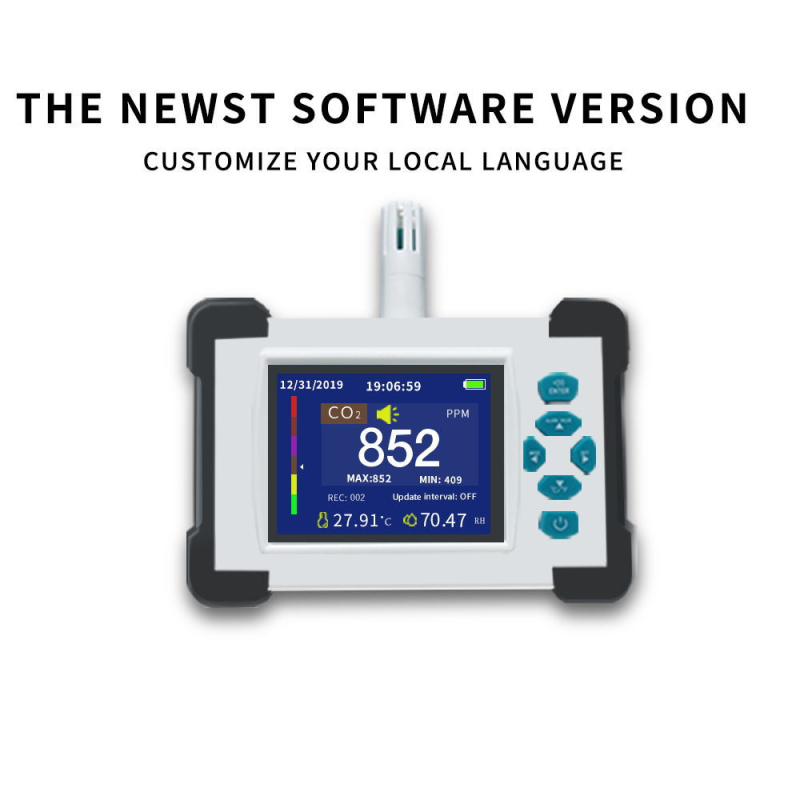 CO2 monitor s teplotou a vlhkosťou, NDIR dvojkanálový senzor, model 510A, rozsah 0-10000 ppm, rozlíšenie 1 ppm