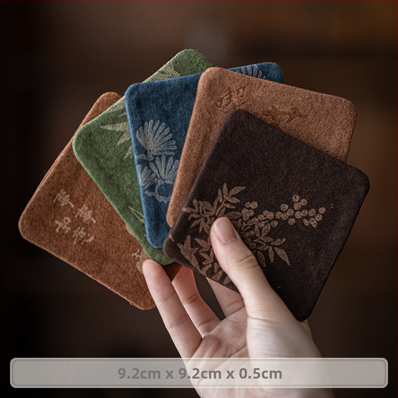 Podložka pod šálku z textilu, Čínskeho štýlu čajovej ceremónie, s potlačeným logom, balená v papierovej krabičke, hmotnosť 0,05 kg