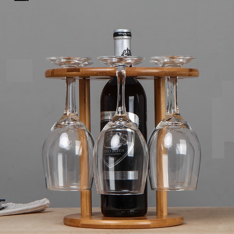 Držač čaša za vino bez bušenja, drvo/bambus, moderni minimalistički dizajn, paket 10 kom