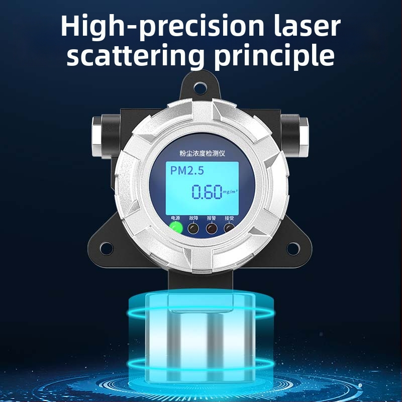 Explozívne odolný detektor koncentrácie prachu pre priemyselnú dielňu — Model Dze015, rozsah merania 0.01 ppm (prispôsobiteľný), presnosť ≤3% fs, napájanie AC, merané objekty: prach z rezania kovov a brúsenie.