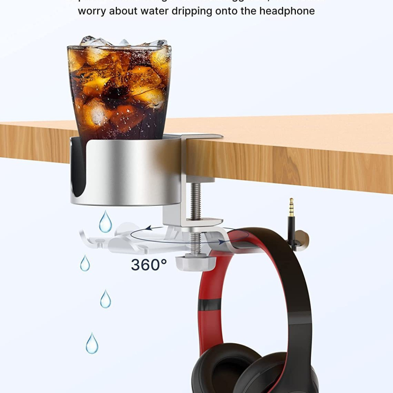 Burke stolni držač čaše od aluminijske legure s 360° rotacijom i nosačem slušalica