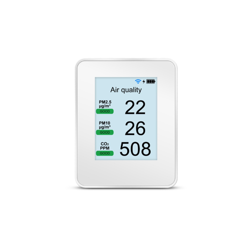 P1 WiFi детектор за качество на въздуха – CO2, PM2.5/PM10/PM1.0, диапазон 400–9999 ppm, 5% точност, дисплей 240×320