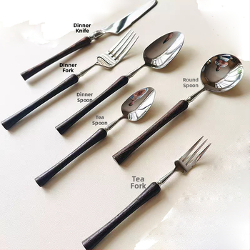 Careno Nordic súprava príborov z nehrdzavejúcej ocele 304, lyžičky, nôž a vidlička s ružovým dreveným uchom, prispôsobiteľné