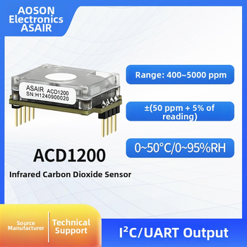 CO2 инфрачервен сензор модул ACD1200 с принцип NDIR; измерва CO2 концентрация 400–5000 ppm, точност ±(50 ppm + 5% от измерването)