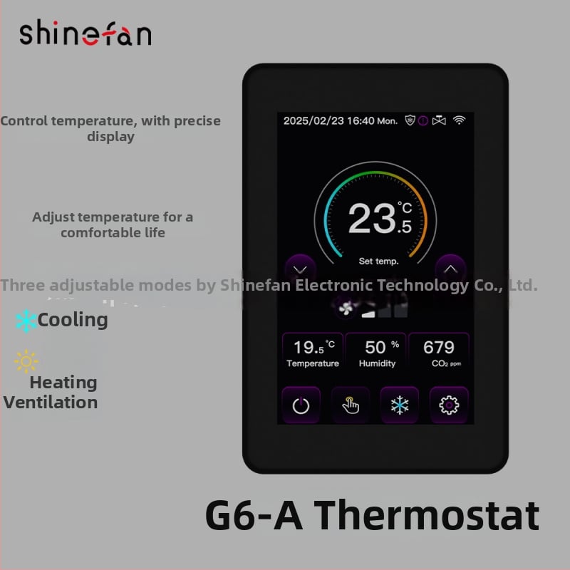 Riadič podlahového vykurovania a ventilátorovej jednotky s detekciou CO2, tri režimy, Wi‑Fi dotyková obrazovka (voliteľná) a Tuya App
