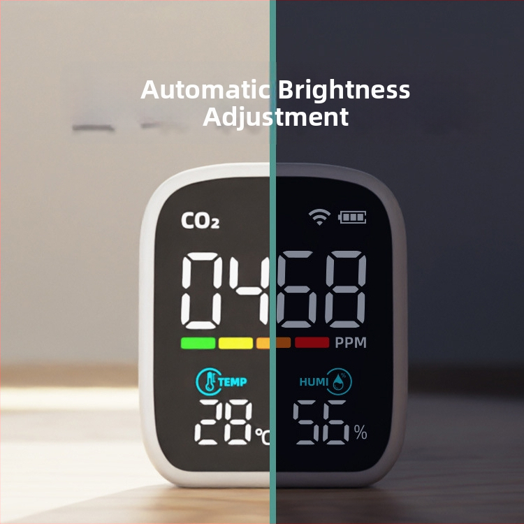 Infračervený CO2 detektor s teplotou a vlhkosťou, rozsah 400–5000 ppm, presnosť 1 ppm, rozlíšenie 1 ppm, napätie 3.7V, model Pv28aw