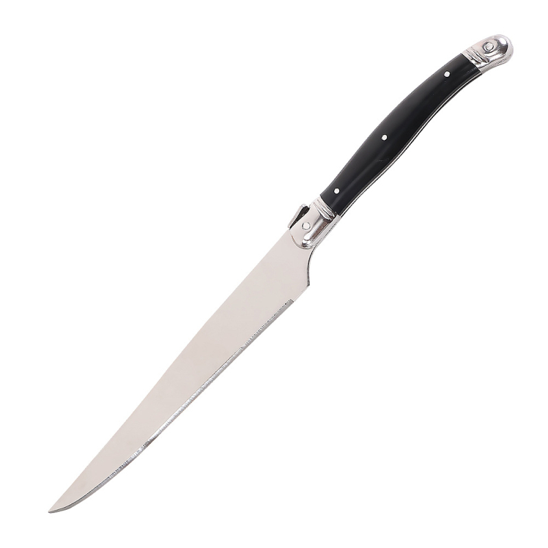 Set pribora za jelo: 420 nehrđajući čelik, ABS držač; uključuje nož za steak, vilicu za roštilj, vilicu za rezanje mesa, nož i vilicu za salatu; moderan minimalistički dizajn
