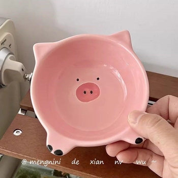 Porcelanski mali tanjur za umake s ružičastim praščićem, za hot pot, grickalice i suho voće