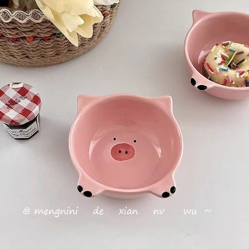 Porcelanski mali tanjur za umake s ružičastim praščićem, za hot pot, grickalice i suho voće