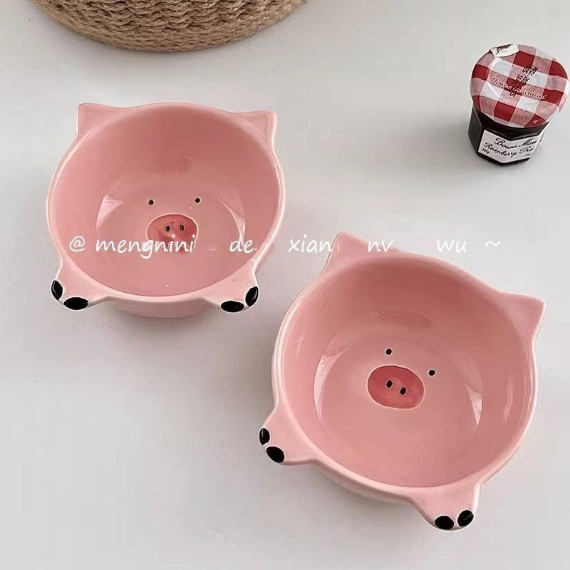 Porcelanski mali tanjur za umake s ružičastim praščićem, za hot pot, grickalice i suho voće