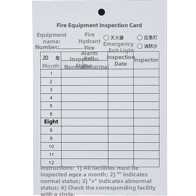 Karta inšpekcie hasičského vybavenia: hasičské prístroje s suchým práškom, mesačný formulár inšpekcie
