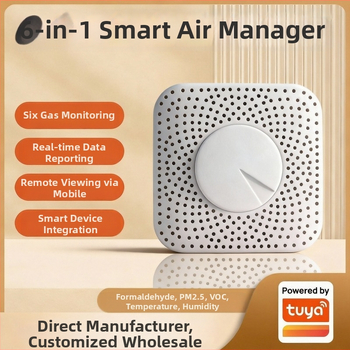Šesť v jednom inteligentný monitor kvality vzduchu — PM2.5, formaldehyd, VOC, CO2, teplota a vlhkosť (vnútorné priestory do 100 m²)