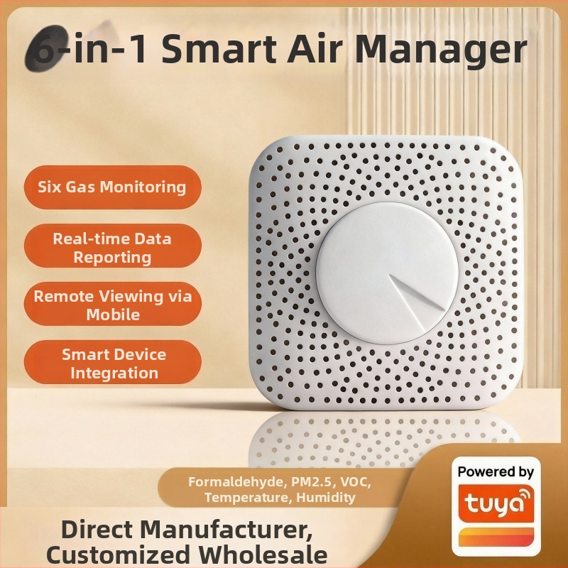 Šesť v jednom inteligentný monitor kvality vzduchu — PM2.5, formaldehyd, VOC, CO2, teplota a vlhkosť (vnútorné priestory do 100 m²)