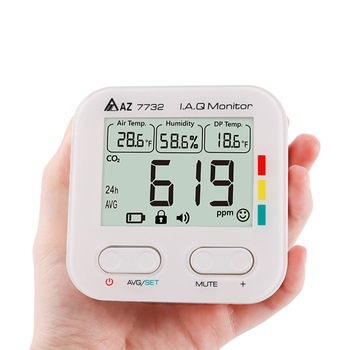 AZ7732 Вътрешен монитор за качество на въздуха с CO2, температура и влажност, антикрадба