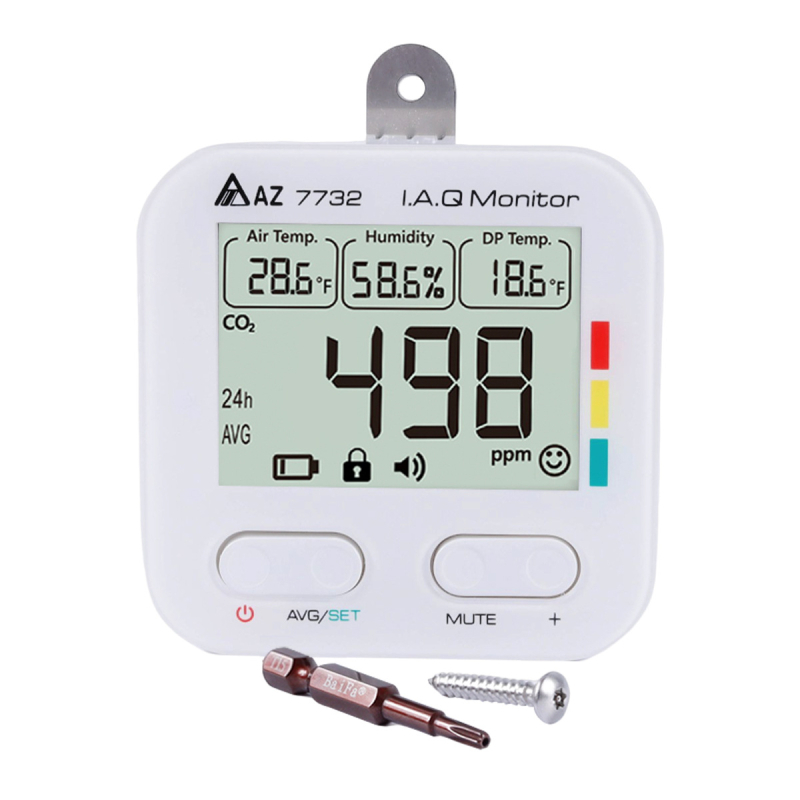 AZ7732 Вътрешен монитор за качество на въздуха с CO2, температура и влажност, антикрадба