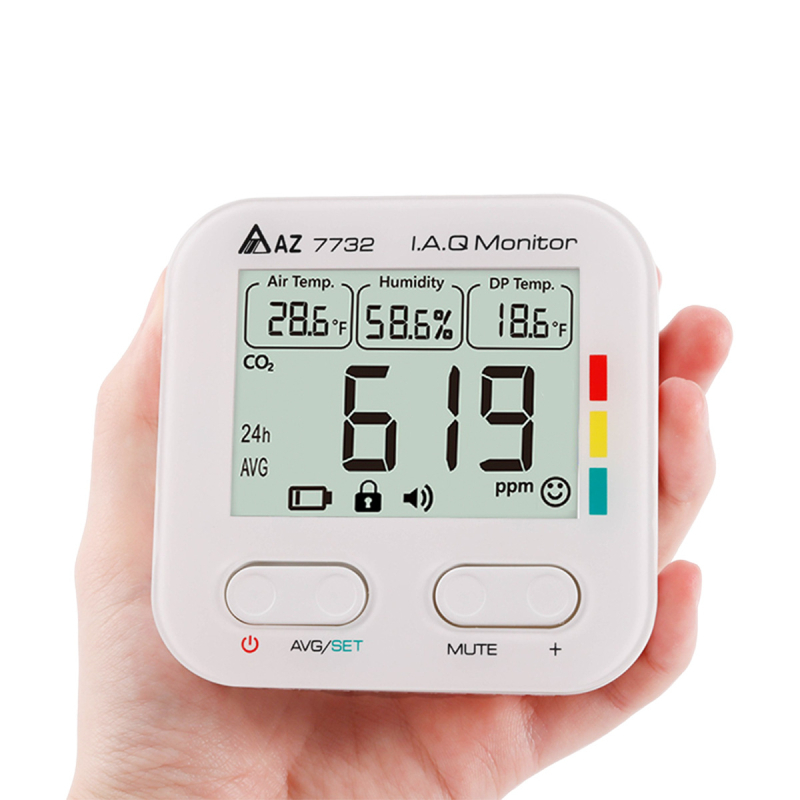 AZ7732 Вътрешен монитор за качество на въздуха с CO2, температура и влажност, антикрадба