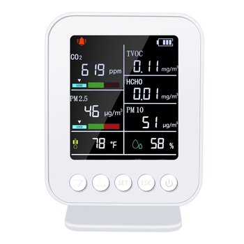 Μετρητής ποιότητας αέρα, επτά σε ένα: φορμαλδεΰδη, PM2.5, CO2, TVOC, θερμοκρασία και υγρασία; εύρος 0-100, ακρίβεια 100, τροφοδοσία 5V2A
