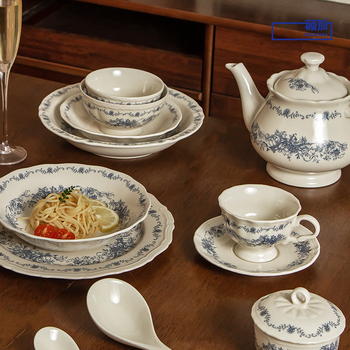 Blue Mist cvjetni uzorak, porcelan, retro stil, okrugli oblik, mikrovalna pećnica
