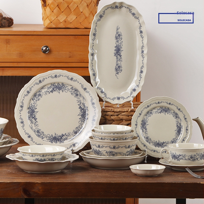 Blue Mist cvjetni uzorak, porcelan, retro stil, okrugli oblik, mikrovalna pećnica