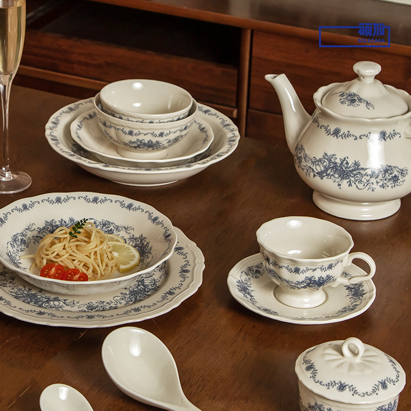 Blue Mist cvjetni uzorak, porcelan, retro stil, okrugli oblik, mikrovalna pećnica