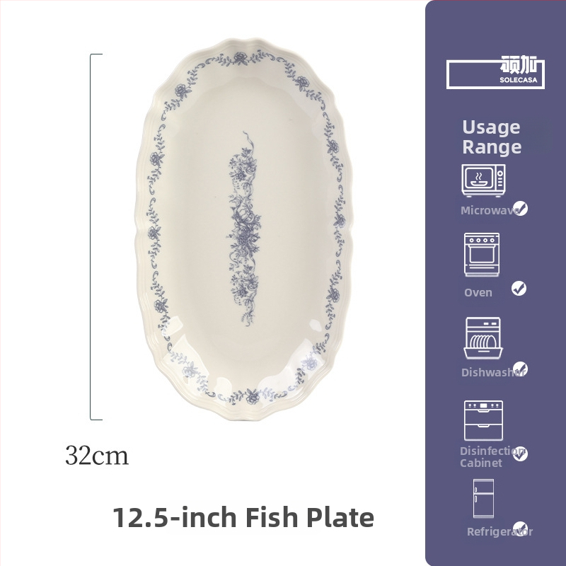 Blue Mist cvjetni uzorak, porcelan, retro stil, okrugli oblik, mikrovalna pećnica