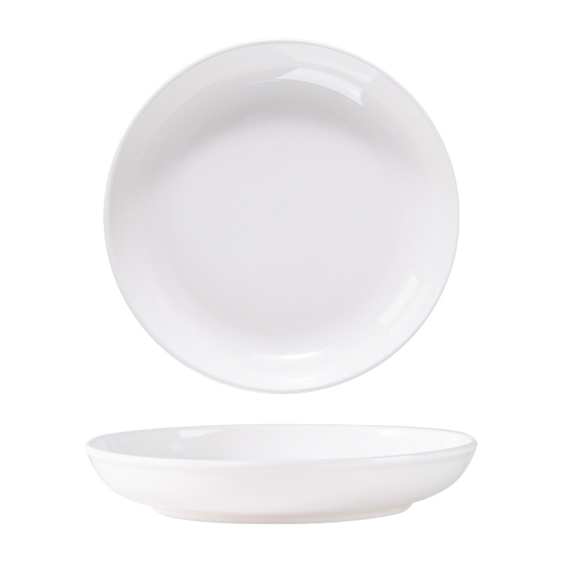 Set porculanskih tanjura za večeru, okrugli, jednobojni dizajn, moderan minimalistički stil, pogodno za mikrovalnu pećnicu