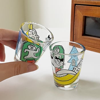 Japanski stil čašice za sake set, debeli stakleni čaše, cilindrični oblik, crtani uzorak, personalizirano printanje