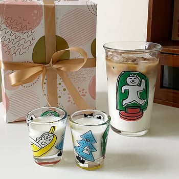 Japanski stil čašice za sake set, debeli stakleni čaše, cilindrični oblik, crtani uzorak, personalizirano printanje