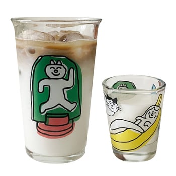 Japanski stil čašice za sake set, debeli stakleni čaše, cilindrični oblik, crtani uzorak, personalizirano printanje